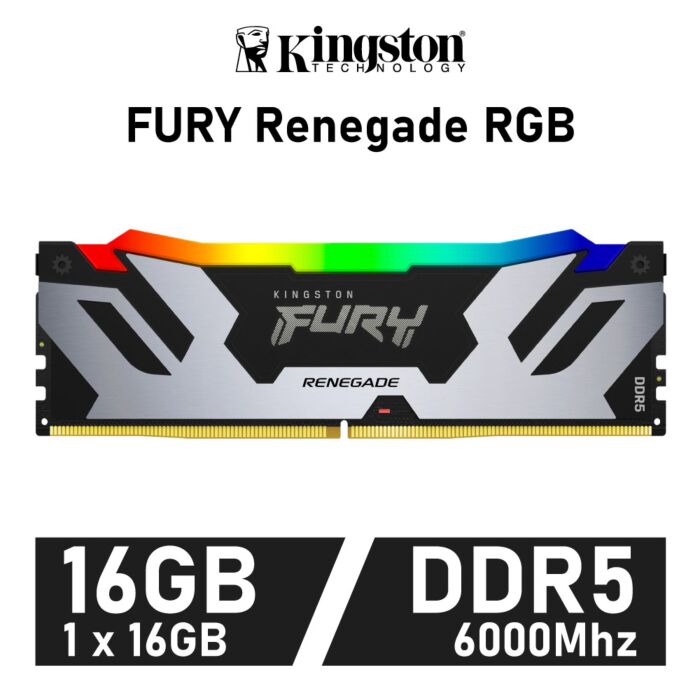 Kingston FURY Renegade RGB 16GB DDR5-6000 CL32 1.35v KF560C32RSA-16 Desktop Memory by kingston at Rebel Tech