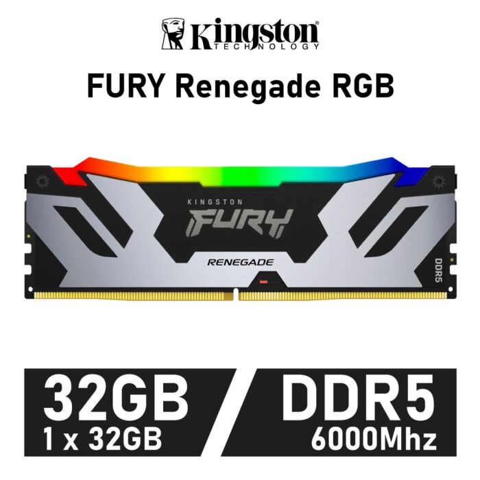 Kingston FURY Renegade RGB 32GB DDR5-6000 CL32 1.35v KF560C32RSA-32 Desktop Memory by kingston at Rebel Tech