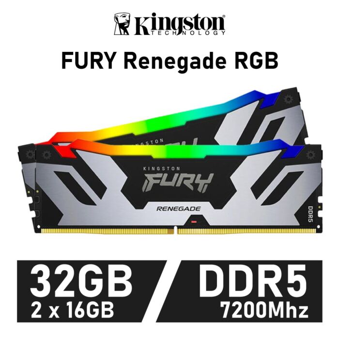 Kingston FURY Renegade RGB 32GB Kit DDR5-7200 CL38 1.45v F572C38RSAK2-32 Desktop Memory by kingston at Rebel Tech