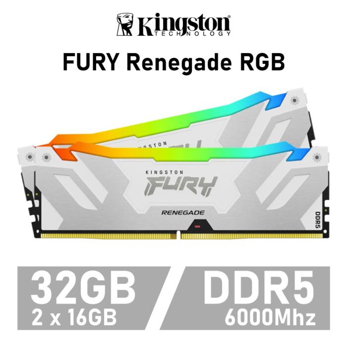 Kingston FURY Renegade RGB 32GB Kit DDR5-6000 CL32 1.35v KF560C32RWAK2-32 Desktop Memory by kingston at Rebel Tech