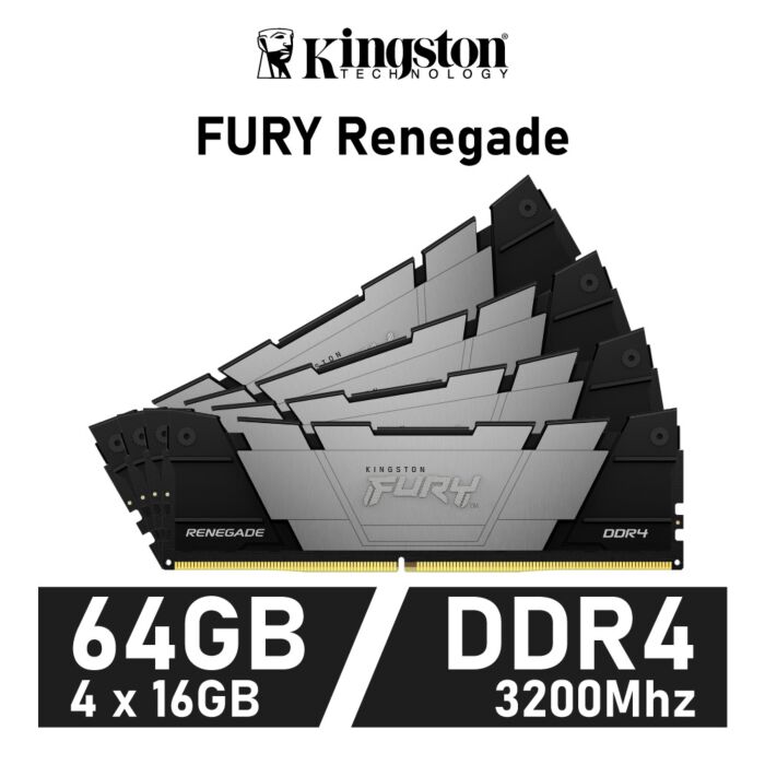 Kingston FURY Renegade 64GB Kit DDR4-3200 CL16 1.35v KF432C16RB1K4/64 Desktop Memory by kingston at Rebel Tech