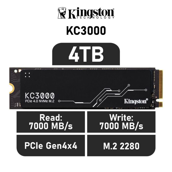 Kingston KC3000 4TB PCIe Gen4x4 SKC3000D/4096G M.2 2280 Solid State Drive by kingston at Rebel Tech