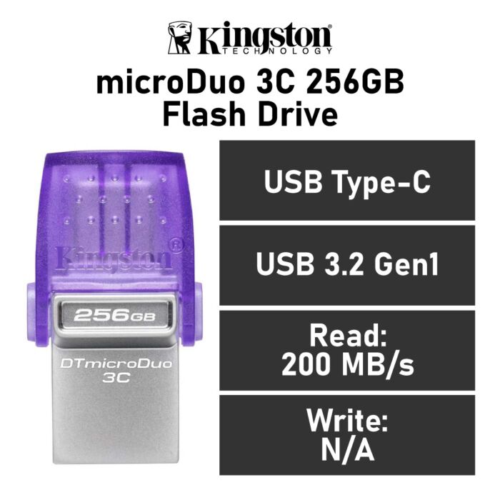 Kingston microDuo 3C 256GB USB-C DTDUO3CG3/256GB Flash Drive by kingston at Rebel Tech