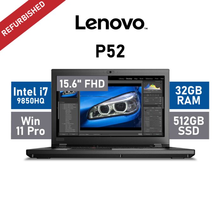 Lenovo P52 15.6" Intel Core i7-8850H / 32GB RAM / 512GB SSD / P1000 4GB / Windows 11 Pro / A-Grade Refurbished Laptop by lenovo at Rebel Tech