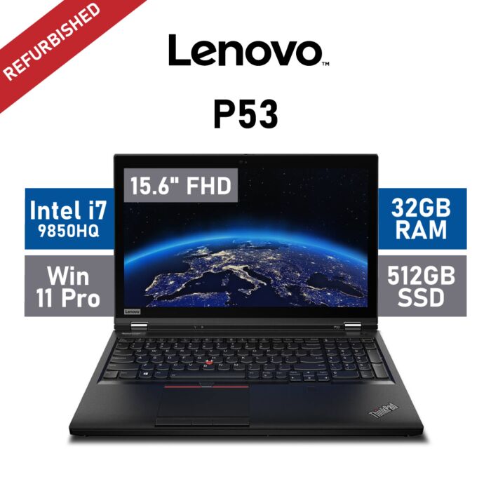 Lenovo P53 15.6" Intel Core i7-9850H / 32GB RAM / 512GB SSD / P1000 4GB / Windows 11 Pro / A-Grade Refurbished Laptop by lenovo at Rebel Tech