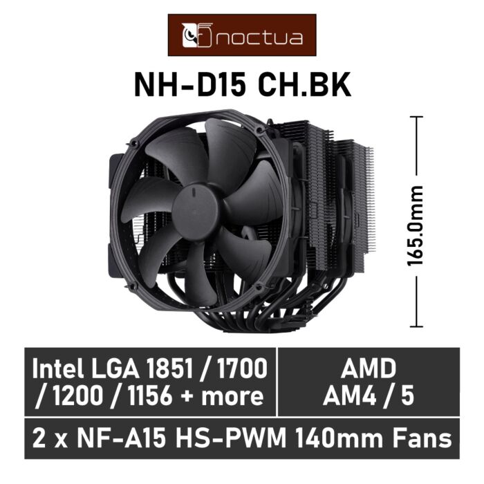 Noctua D15 chromax.black NH-D15 CH.BK Air Cooler by noctua at Rebel Tech