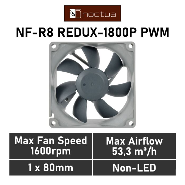 Noctua NF-R8 redux-1800 PWM 80mm PWM NF-R8 REDUX-1800P Case Fan by noctua at Rebel Tech