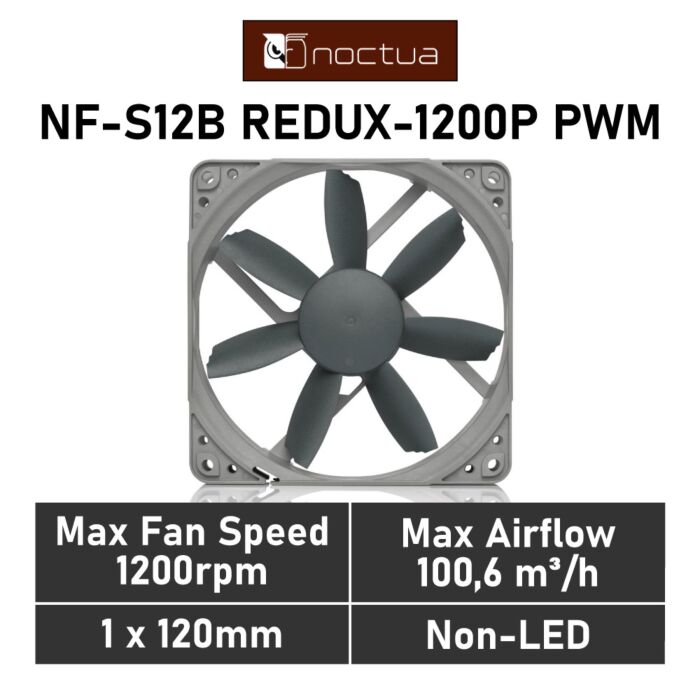 Noctua NF-S12B redux-1200 PWM 120mm PWM NF-S12B REDUX-1200P Case Fan by noctua at Rebel Tech