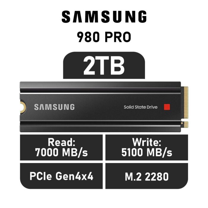 Samsung 980 PRO 2TB PCIe Gen4x4 MZ-V8P2T0CW M.2 2280 Solid State Drive by samsung at Rebel Tech