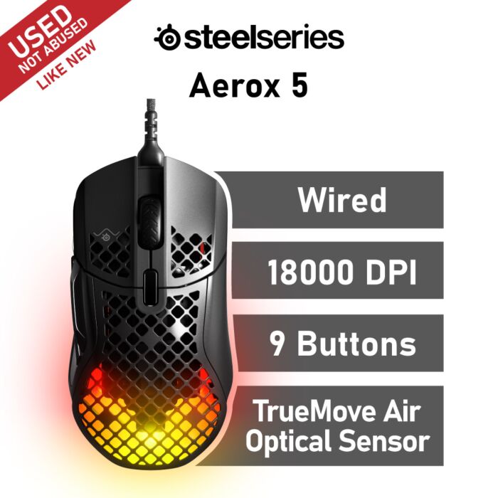 SteelSeries Aerox 5 Optical 62401-USED-LN Wired Gaming Mouse by steelseries at Rebel Tech