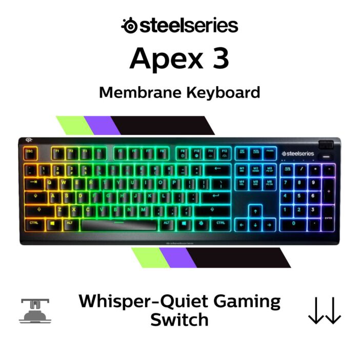 SteelSeries Apex 3 Keyboard - Key Switch Whisper Quiet