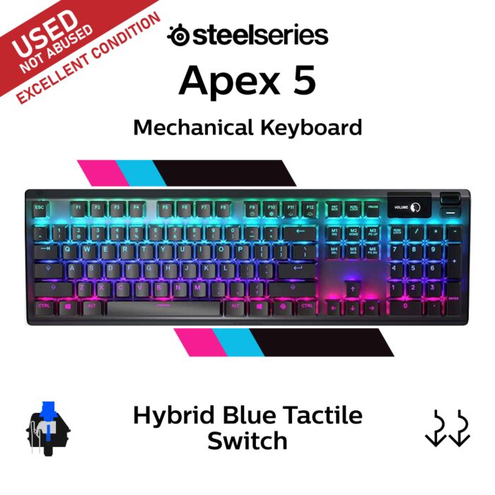 SteelSeries Apex 5 SteelSeries Hybrid Blue 64532-USED-E Full Size Mechanical Keyboard by steelseries at Rebel Tech