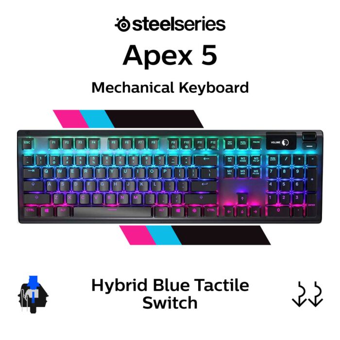 SteelSeries Apex 5 SteelSeries Hybrid Blue 64532 Full Size Mechanical Keyboard by steelseries at Rebel Tech