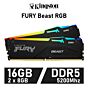 Kingston FURY Beast RGB 16GB Kit DDR5-5200 CL36 1.25v KF552C36BBEAK2-16 Desktop Memory by kingston at Rebel Tech