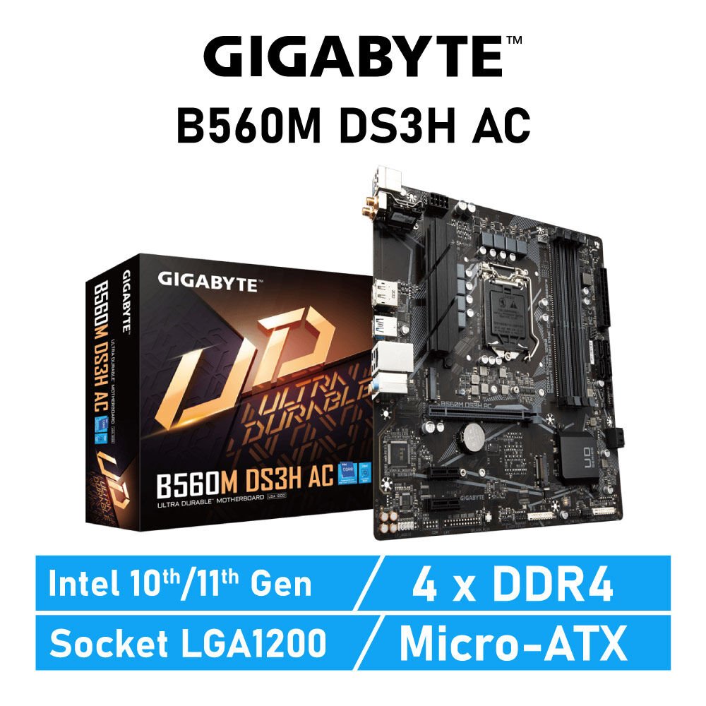 GIGABYTE B560M DS3H AC LGA1200 Intel B560 Micro-ATX Intel Motherboard: